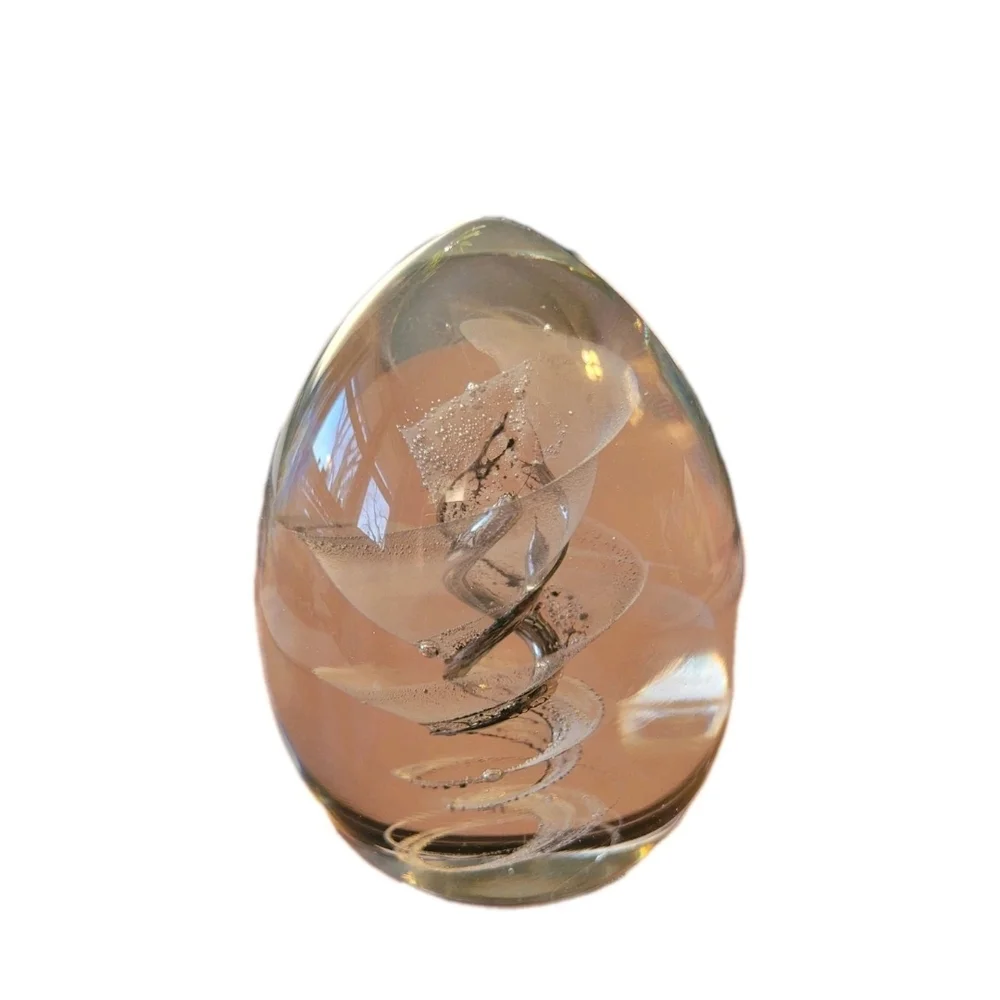 Elegant Glass Egg with Swirl Design Paperweight